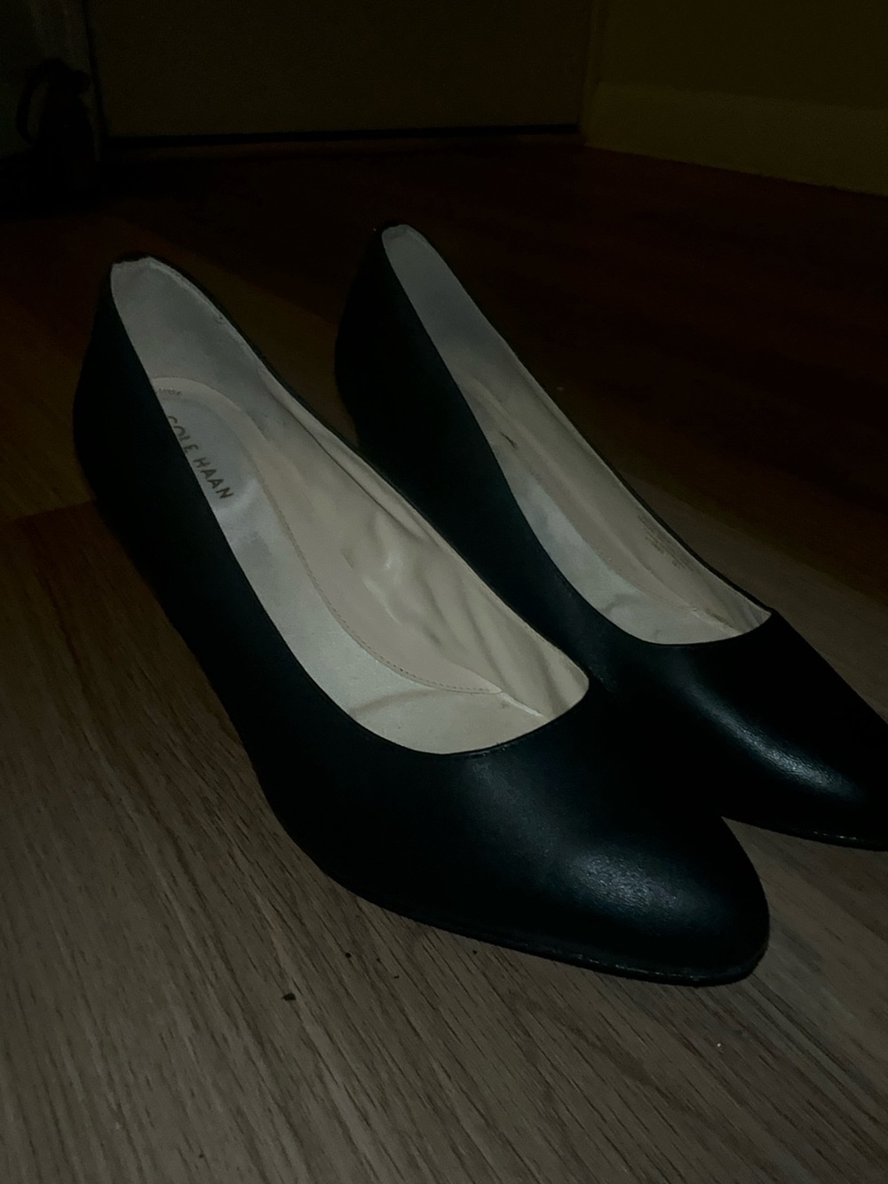 Cole Haan Black Leather Pointed-Toe Pumps